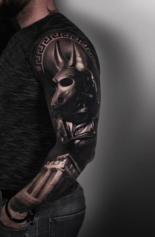 Anubis mask and architecture, black and grey full sleeve