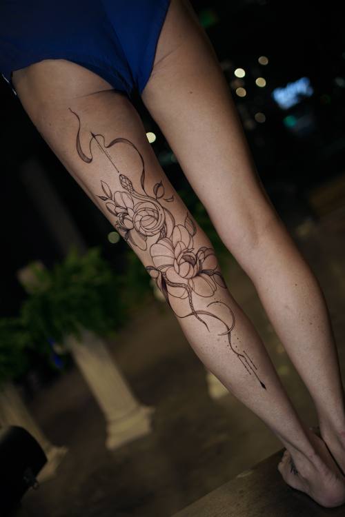 Botanical work running along the arm and onto the hand, fine line tattoo by Amina at KAZENTATTOO, Los Angeles