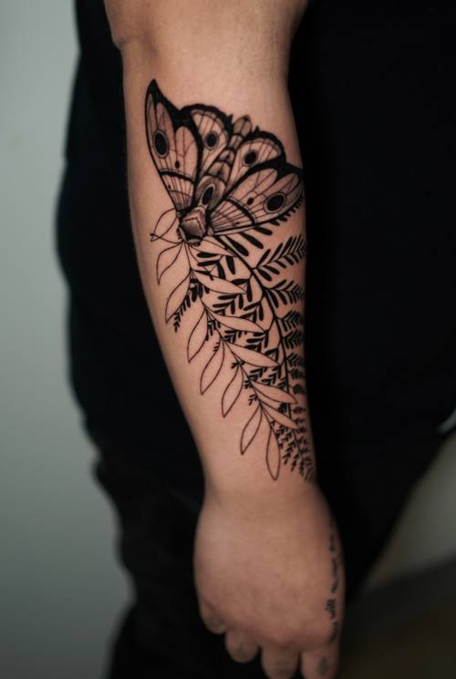 Fern and leaves along the forearm by Amina at KAZENTATTOO, Los Angeles, second view