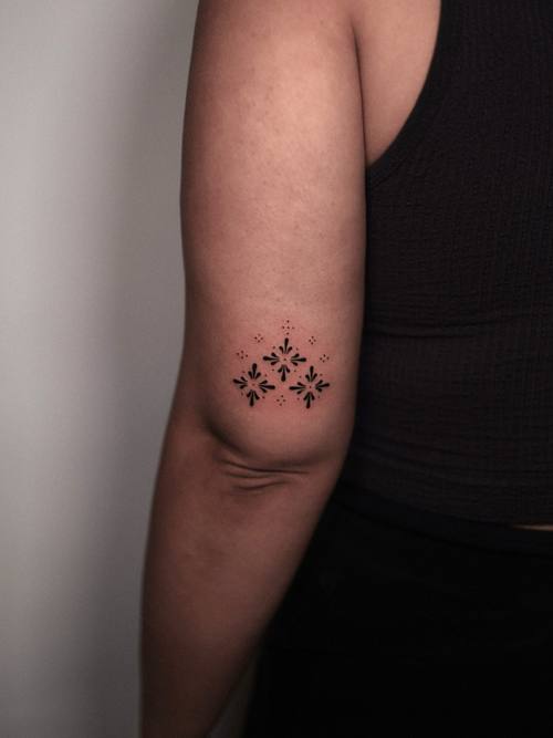Constellation on the upper arm, fine line tattoo by Amina at KAZENTATTOO, Los Angeles