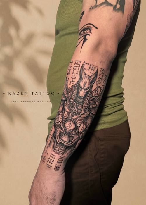 Botanical forearm sleeve with insects, fine line tattoo by Amina at KAZENTATTOO, Los Angeles