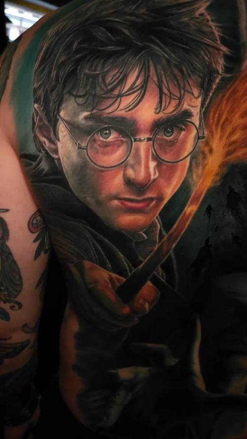 Young wizard's portrait, colour realism torso tattoo by Livio at KAZENTATTOO, Los Angeles