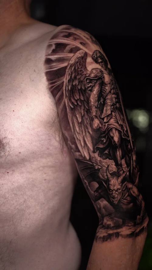 Video 16: black and grey tattoo work by Vladimir Kozachenko at KAZENTATTOO, Los Angeles