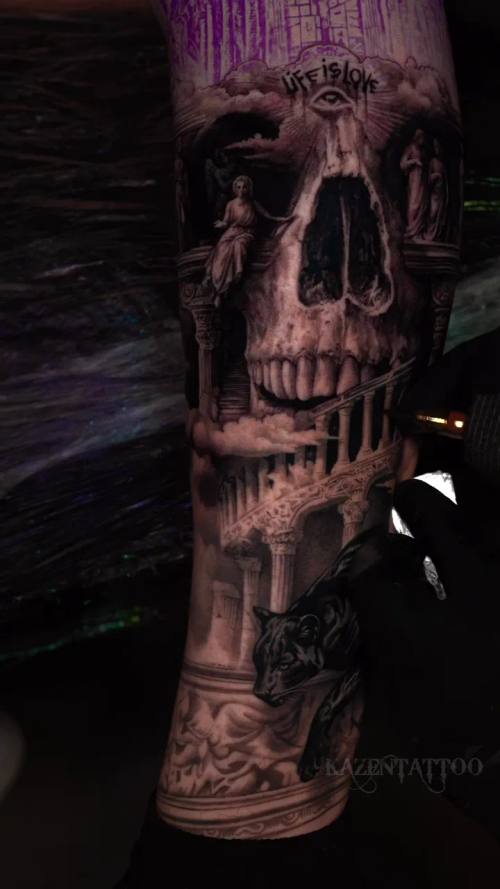 Video 7: black and grey tattoo work by Vladimir Kozachenko at KAZENTATTOO, Los Angeles